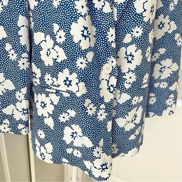 Vintage 80s Russ Union Made Lightweight Floral Blazer - Blue & White, Size 12 - Picture 4 of 15
